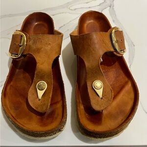 Used Birkenstock Sandals with Gold Buckle flip flops women’s size 11 or 42